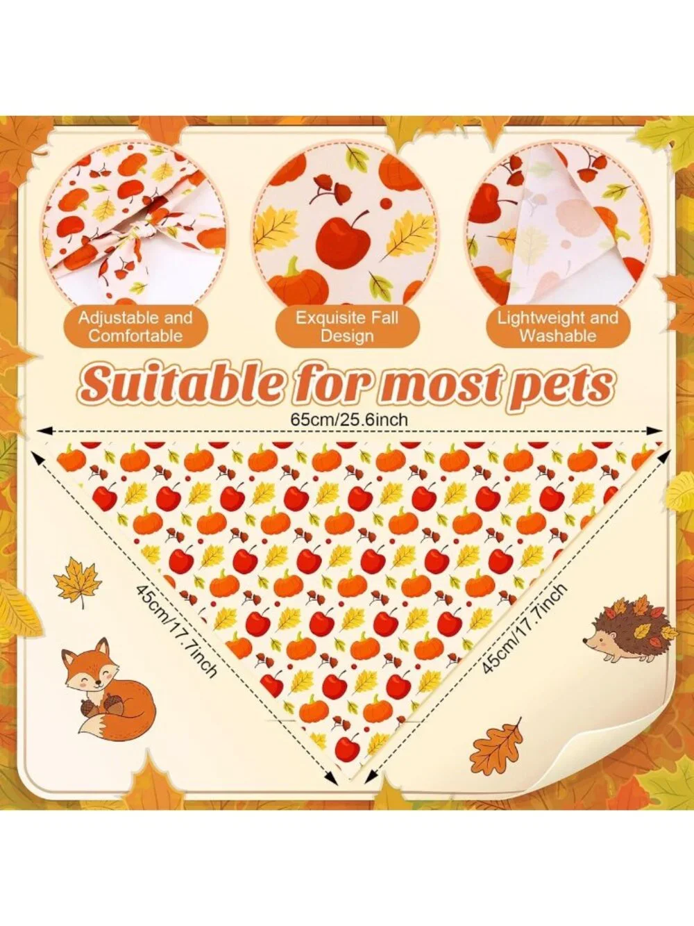 200 Pcs Fall Dog Bandanas Set | Autumn Leaf, Pumpkin & Acorn Designs